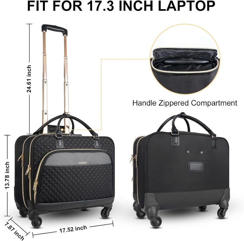 Photo 4 of 
Ytonet Rolling Briefcase for Women, 17.3 Inch Rolling Laptop Bag with Wheels & TSA Lock, Water Rresistant Overnight Rolling Computer Bag on Wheels...