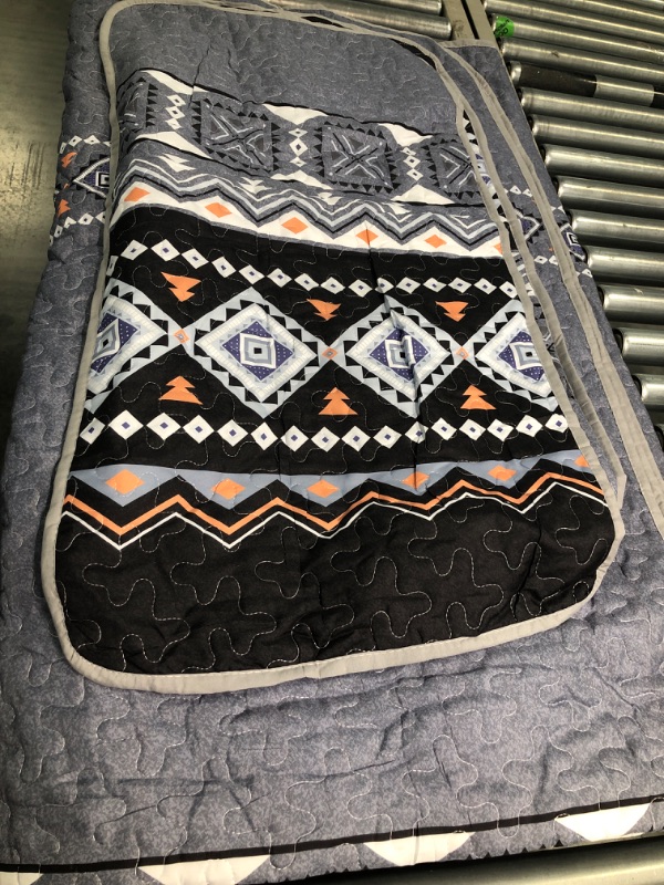 Photo 4 of 
Boho Quilt Set King,Black Grey Bedspread Coverlet Set with 2 Pillowcase,Lightweight Geometry Printed Bohemian Bedding Set 104"×90"