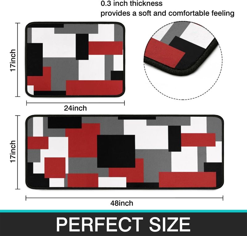 Photo 1 of 
Red Black White Geometric Patterns Kitchen Rugs and Mats Set of 2,Modern Decoration Style Kitchen Mat Non-Slip Absorbent Mats for Sink Waterproof Runner Rug...
Size:17*30/17*48inch