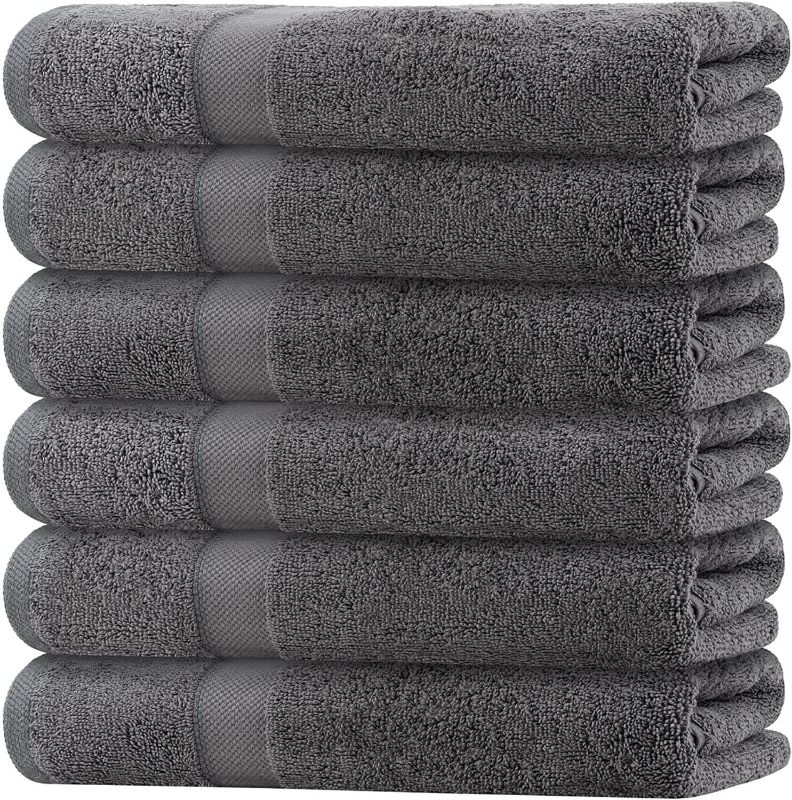 Photo 1 of Grey Towels for Bathroom 6 Pack, Cotton Bath Towel Set for Hotel, Gym, Spa, Soft Extra Absorbent Quick Dry 24x50 Inch