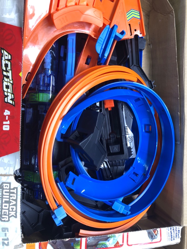 Photo 1 of Hot Wheels Track Set and Toy Car, Large-Scale Motorized Track with 3 Corkscrew Loops, 3 Crash Zones and Toy Storage??