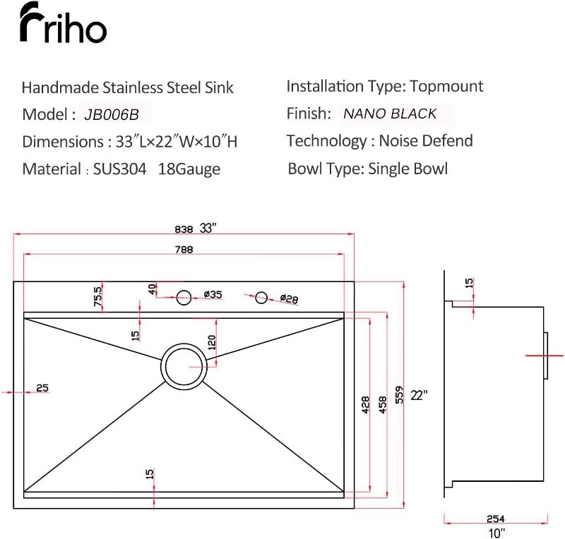 Photo 4 of 

Friho 33x22 Inch Workstation we Topmount Single Bowl Handmade Farmhouse Drop in Black Kitchen Sink, Black Stainless Steel Farm Sinks with Dish Grid,Dish...