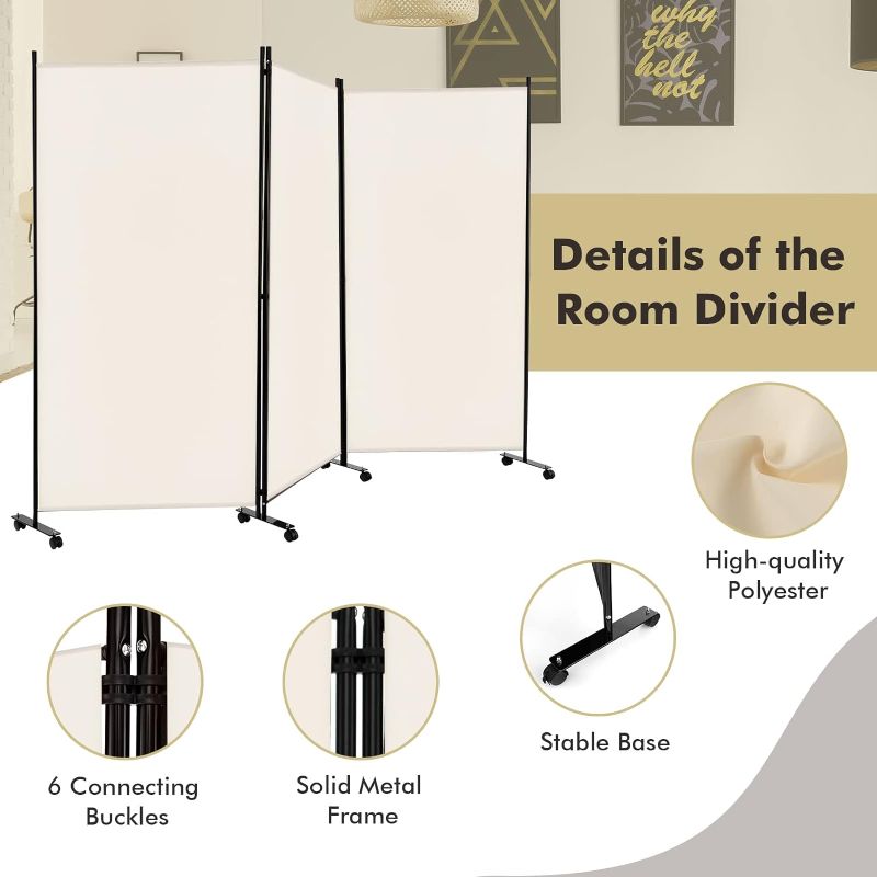 Photo 1 of  3 Panel Folding Room Divider with Rollers Black - 6 Ft Freestanding Folding Privacy for Wall Divider