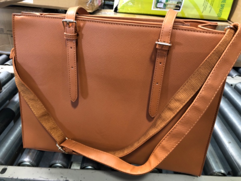 Photo 3 of Laptop Bag for Women Waterproof Lightweight Leather 15.6 Inch Computer Tote Bag Business Office Briefcase Large Capacity Handbag Shoulder Bag Professional Office Work Bag Brown