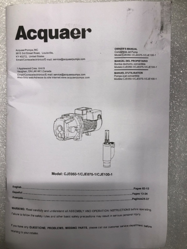 Photo 7 of Acquaer 1HP Shallow/Deep Well Jet Pump, Cast Iron Convertible Pump with Ejector Kit, Well Depth Up to 25ft or 90ft, 115V/230V Dual Voltage, Automatic Pressure Switch