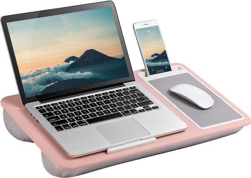 Photo 4 of LAPGEAR Home Office Lap Desk with Device Ledge, Mouse Pad, and Phone Holder - Pink - Fits up to 15.6 Inch Laptops - Style No. 91584

