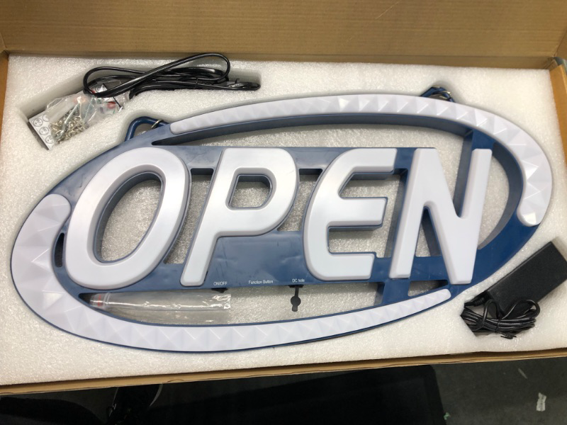 Photo 3 of AMEVRGTHS Neon Open Sign for Business Open Neon Light, 24''×12'', 16 LED Color Combos, Running Effects of up and Down Arc, Adjustable Speed and Brightness, Apply to Wall Window Shop Store Office Blue