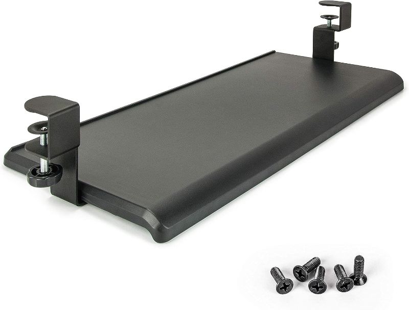 Photo 1 of **Missing Clamps, just board** EHO Clamp-On Under Desk Keyboard Tray Underdesk Extender Table Attachment Keyboard Drawer, Adjustable Keyboard Tray - Large Size, 27.5" x 12.25" for Work from Home Office Accessories Large Platform