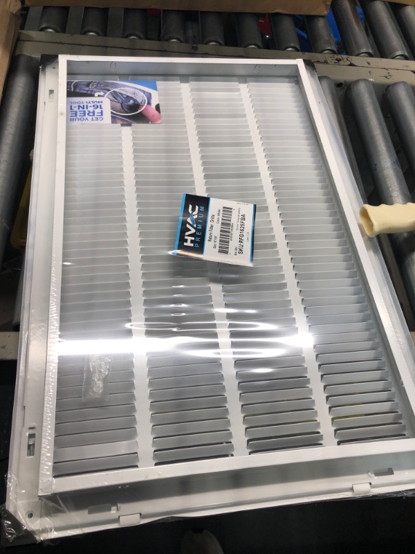 Photo 3 of 16" X 25" Steel Return Air Filter Grille for 1" Filter - Easy Plastic Tabs for Removable Face/Door - HVAC DUCT COVER - Flat Stamped Face -White [Outer Dimensions: 17.75w X 26.75h]