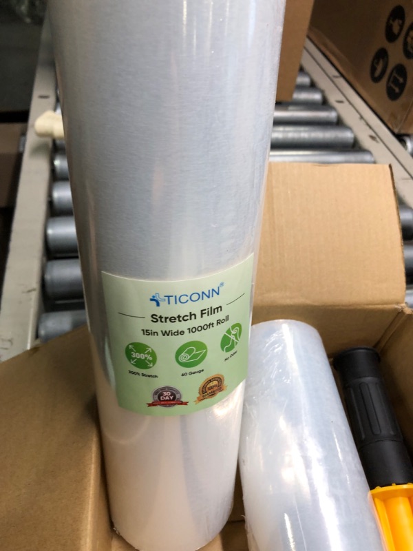 Photo 4 of TICONN 2PK Stretch Wrap Stretch Film Roll, 1000ft 60 Gauge Industrial Strength 15 inch Wide Clear Plastic Wrap with Handles for Pallet Wrapping Shipping and Surface Protection (1000ft, 2pk)
