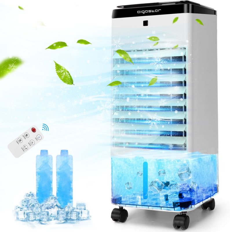 Photo 1 of Portable Evaporative air cooler with 3 Modes Cooling and Humidification, 3 in 1 Windowless Cooling Tower Fan, 12H Timer, Remote Control Ultra-quiet Swamp cooler for Home and Office, Double Water Tank