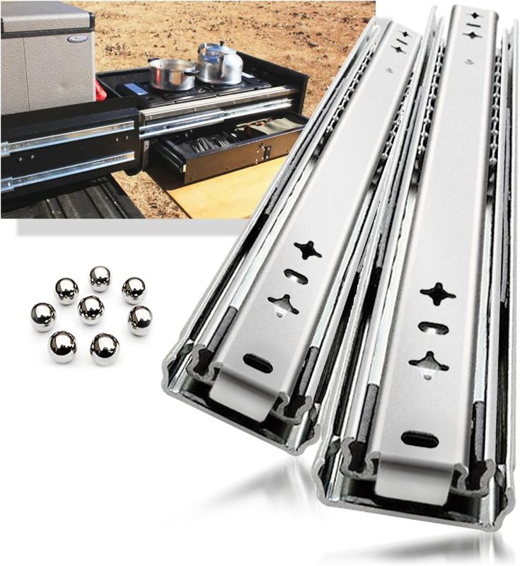 Photo 1 of YENUO Heavy Duty Drawer Slides Full Extension 12 14 1618 20 22 24 26 28 30 32 34 36 38 40 Inch Side Mount Ball Bearing Metal Rails Track Guide Glides Runners 250 Lb 1 Pair (12 Inch, Without Lock)
