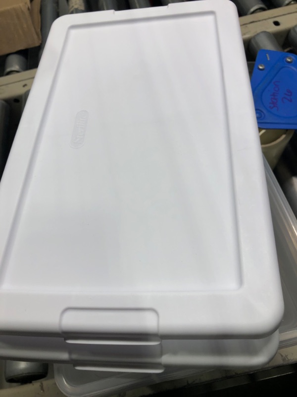 Photo 1 of 4 Pack Sterilite 6 Quart Clear Plastic Stacking Storage Container Tote with White Lid for Garage, Kitchen, and Closet Organization