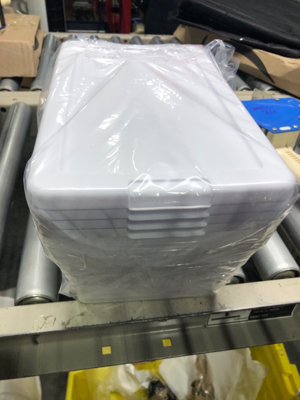 Photo 1 of 4 Pack Sterilite 6 Quart Clear Plastic Stacking Storage Container Tote with White Lid for Garage, Kitchen, and Closet Organization