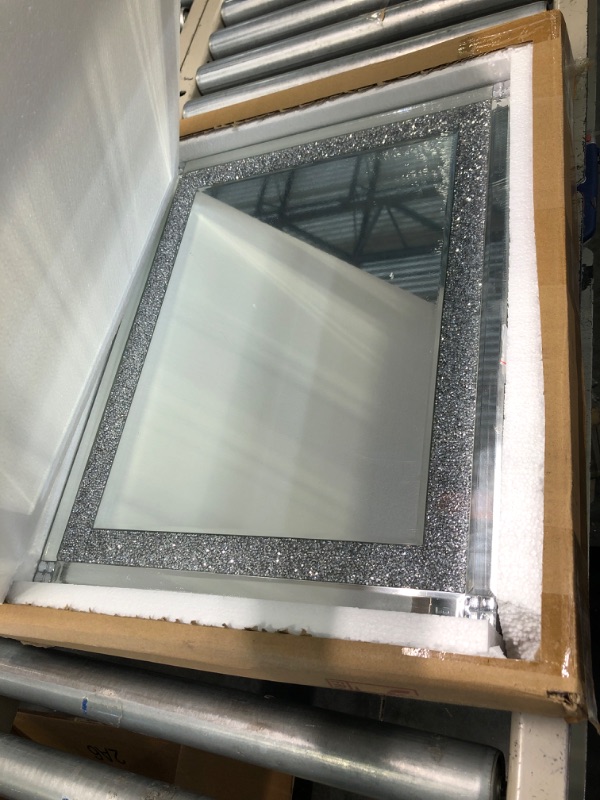 Photo 3 of ZOLAPI Crystal Rhinestone Diamond Wall Mirror.Brilliant Hand-Spliced Glass Mirror.Accent Decorative Mirror for Hallway/Bathroom/Bedroom?16”x20”? Silver 16x20 inch