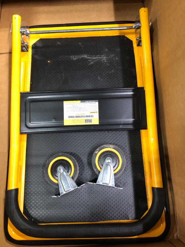 Photo 3 of MaxWorks 80876- Foldable Platform Truck Push Dolly 330 lb. Weight Capacity Black and Yellow 28.75" x 18.75" x 33"