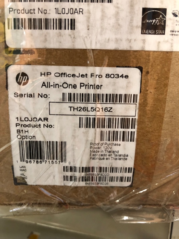 Photo 1 of HP OfficeJet Pro 8034e Wireless Color All-in-One Printer with 1 Full Year Instant Ink,White New