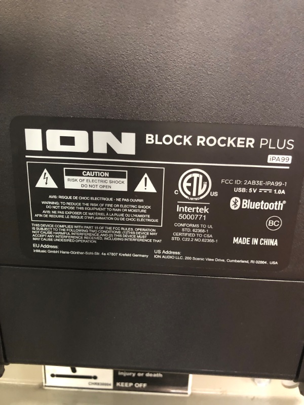 Photo 1 of ION Audio Block Rocker Plus - Portable Bluetooth Speaker 100W W/Battery, Karaoke Microphone, AM FM Radio, Wheels & Telescopic Handle and USB Charging, Black