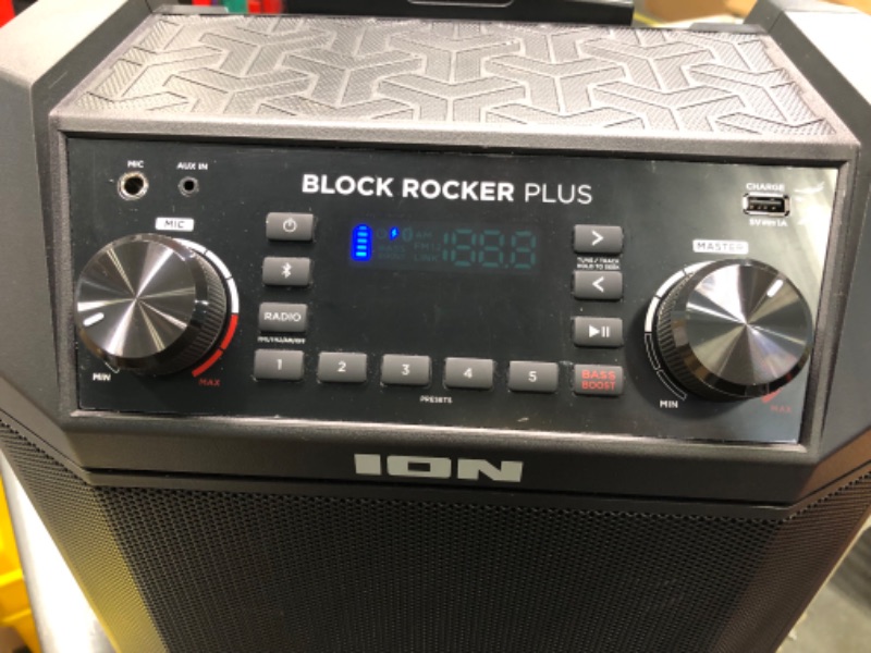 Photo 1 of ION Audio Block Rocker Plus - Portable Bluetooth Speaker 100W W/Battery, Karaoke Microphone, AM FM Radio, Wheels & Telescopic Handle and USB Charging, Black