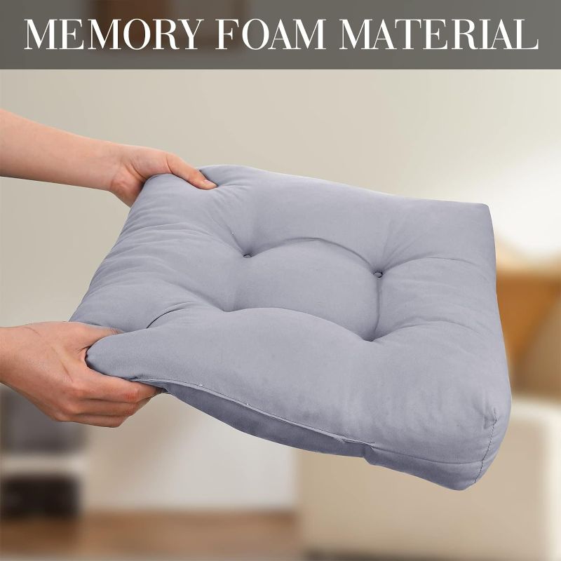 Photo 1 of 2 Pcs Memory Foam Chair Cushions Kitchen Chair Cushions 16 x 16 x 4 Inch Grey Dining Chair Pad with Ties Memory Foam Cushion Indoor Furniture Seat for Dining Office Room Kitchen Chair Cushion 