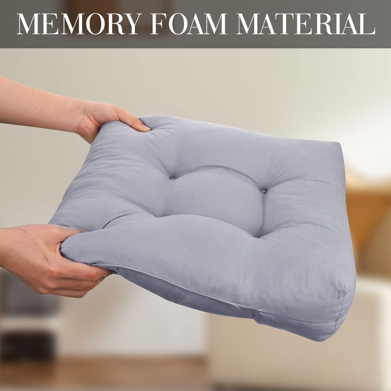 Photo 1 of 2 pcs Memory Foam Chair Cushions Kitchen Chair Cushions 16 x 16 x 4 Inch Grey Dining Chair Pad with Ties Memory Foam Cushion Indoor Furniture Seat for Dining Office Room Kitchen Chair Cushion 