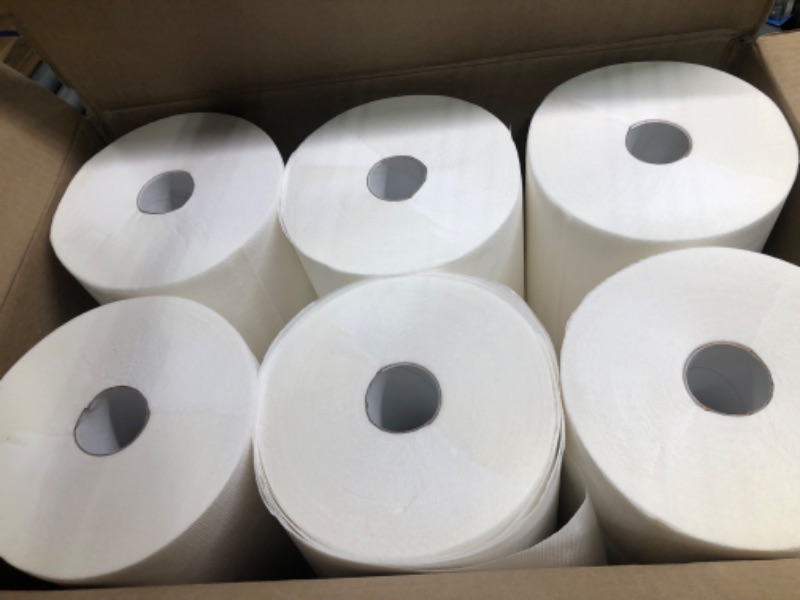 Photo 3 of High Capacity TAD Towel rolls, 10" Roll, White, 6 Rolls Premium Quality Fits Touchless Automatic roll Towel Dispenser