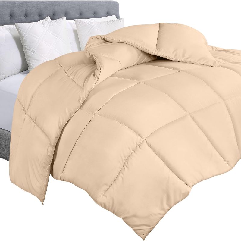Photo 1 of  Quilted Comforter Box Stitched Down Alternative Comforter (King, Beige
