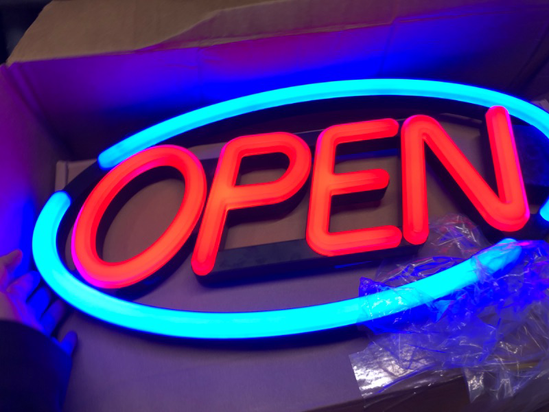 Photo 5 of LED Business Neon Open Sign - Bright Display Store Sign,24 x 12 inch Larger Size Inksilvereye (Red/Blue)