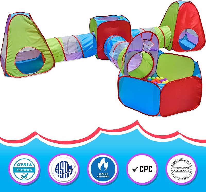 Photo 4 of 7 Piece Pop Up Tent with Bonus Play Balls - Play Tents with Tunnels and Ball Pit for Kids - Amazon Exclusive - Sunny Days Entertainment