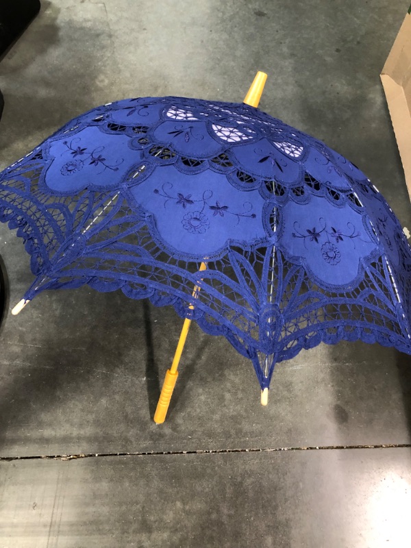 Photo 3 of AEAOA Lace Parasol Umbrella Wedding Cotton Fashion Wooden Handle Decoration Umbrella Photo Lady Costume Adult Size (royal blue)