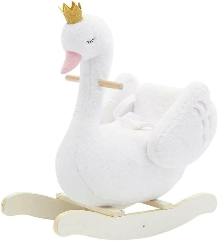 Photo 1 of labebe - Plush Rocking Horse Wooden, Baby Riding Animal White Swan, Kid Ride On Toy for 1-3 Year Old, Girl&Boy Stuffed Rocking Animal Outdoor, Nursery/Infant/Child Christmas or Birthday Gift