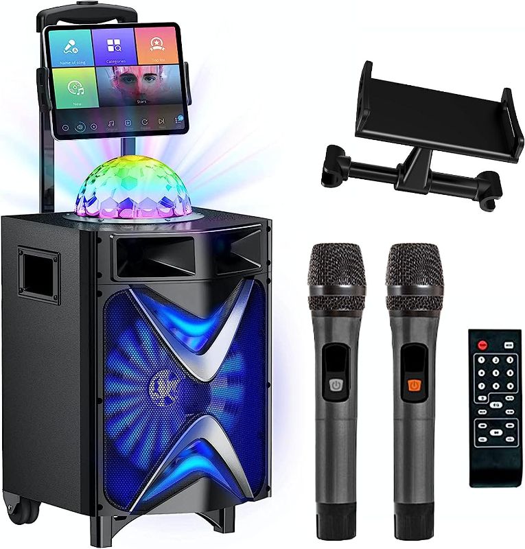 Photo 1 of Karaoke Machine for Adults & Kids, VeGue Bluetooth Speaker PA System with 2 Wireless Microphones, 10'' Subwoofer, Disco Ball LED Light, Singing Machine for Home Karaoke, Party, Church (VS-1088)

