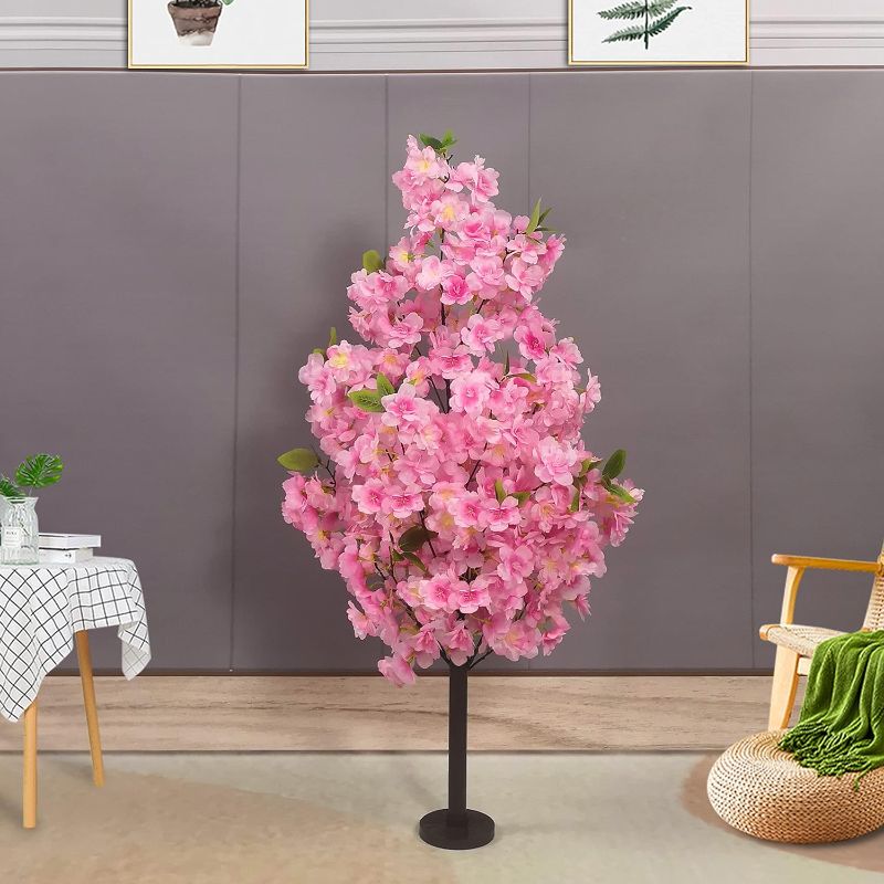 Photo 1 of  Artificial Cherry Tree Artificial Plant Artificial Ttree for Indoor and Outdoor Wishing Tree Family Garden Office Party Wedding Hotel (35 inch high Dark Pink)
