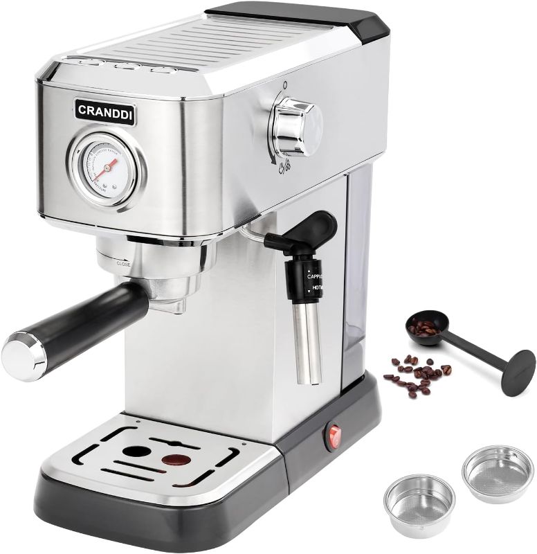 Photo 1 of  CRANDDI Espresso Machines, 20 Bar Compact Espresso Machine with Steam Wand for Making Caappuccino, Latte, 40oz Tank and 1350w, Gifts for Coffee Lovers

