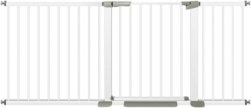 Photo 1 of Baby Gate for Stairs, Doorways, Extra Wide Child Gate Indoor, Metal, Easy Walk Thru Durability Dog Gates for The House White, Auto Close Safety Baby Gate, Pressure Mount.

