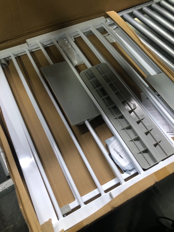 Photo 1 of Baby Gate for Stairs, Doorways, Extra Wide Child Gate Indoor, Metal, Easy Walk Thru Durability Dog Gates for The House White, Auto Close Safety Baby Gate, Pressure Mount.
