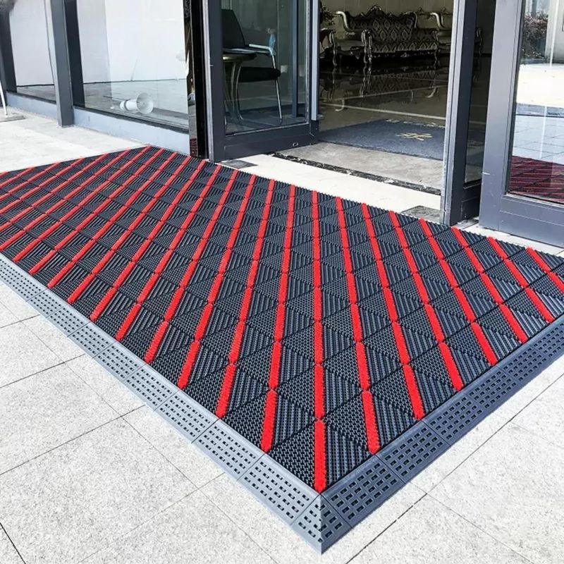 Photo 1 of AGANS Premium Outdoor Waterproof Mat - Stylish and Functional Welcome Mat for Front Door Eva DIY Splicing Door mat Clean Floor mat with Brush (Red, 47.2"×29.5")
