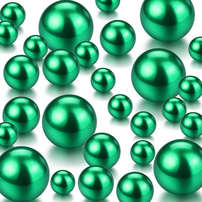 Photo 1 of 150 Pieces Vase Filler Faux Pearls Vase Makeup Beads No Hole Gloss Pearl Beads Mixed Sizes Round Pearls for Vase Home Party Wedding Decor, 8/14/20 mm (Green)
