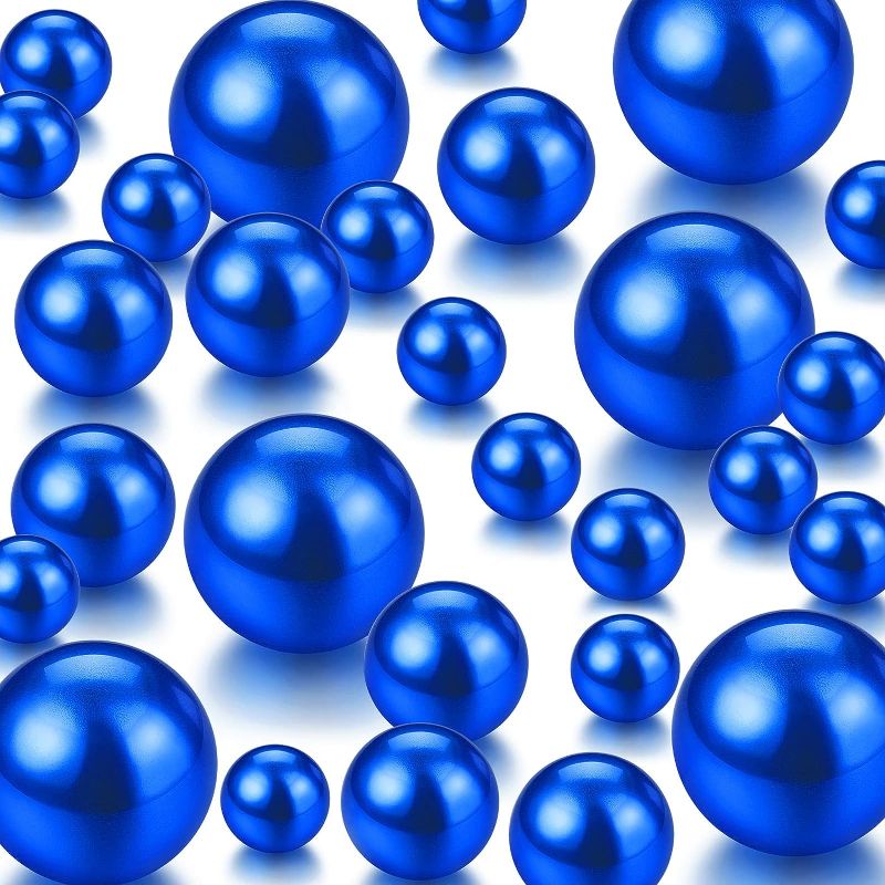 Photo 1 of 150 Pieces Vase Filler Faux Pearls Vase Makeup Beads No Hole Gloss Pearl Beads Mixed Sizes Round Pearls for Vase Home Party Wedding Decor, 8/14/20 mm (Royal Blue)

