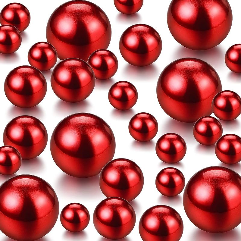 Photo 1 of 150 Pieces Vase Filler Faux Pearls Vase Makeup Beads No Hole Gloss Pearl Beads Mixed Sizes Round Pearls for Vase Home Party Wedding Decor, 8/14/20 mm (Red)
