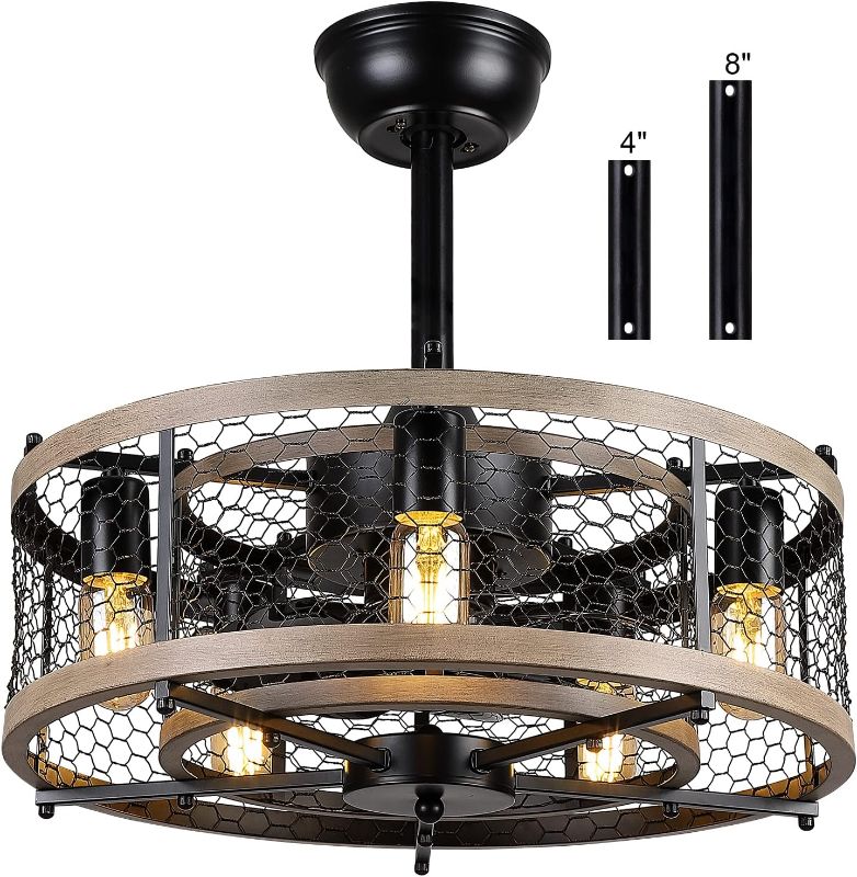 Photo 1 of 20'' Caged Ceiling Fan with Lights Remote Control, Small Farmhouse Ceiling Fan with Light, Black Rustic Bladeless Ceiling Fan for Bedroom Kitchen (Bulbs Included)
