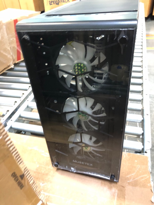 Photo 1 of MUSETEX ATX PC Case with 6 Pcs 120mm ARGB Fans, Mid-Tower Gaming PC Case, Tempered Glass Computer Chassis, USB 3.0, MN6-B, Black
