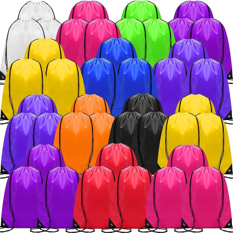 Photo 1 of 100 Pieces Drawstring Backpack Bulk Sports Drawstring Bags Gym Cinch Bag Polyester Drawstring Bag for Kids Men Women (10 Colors)
