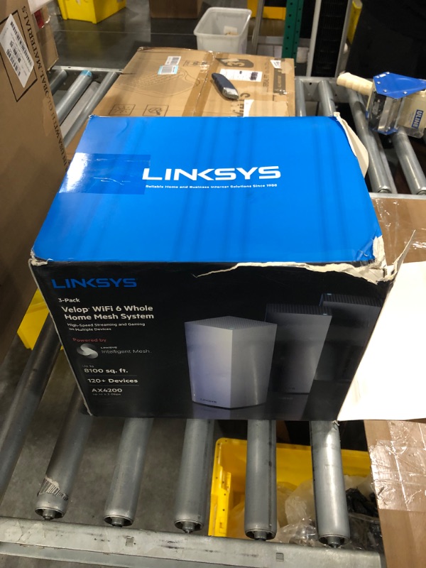 Photo 2 of Linksys MX12600 Velop Intelligent Mesh WiFi 6 System: AX4200, Tri-Band Wireless Network for Full-Speed Home Coverage, 8,100 sq ft (White, 3-Pack) WIFI 6 8100 Sq. ft - 120+ Devices