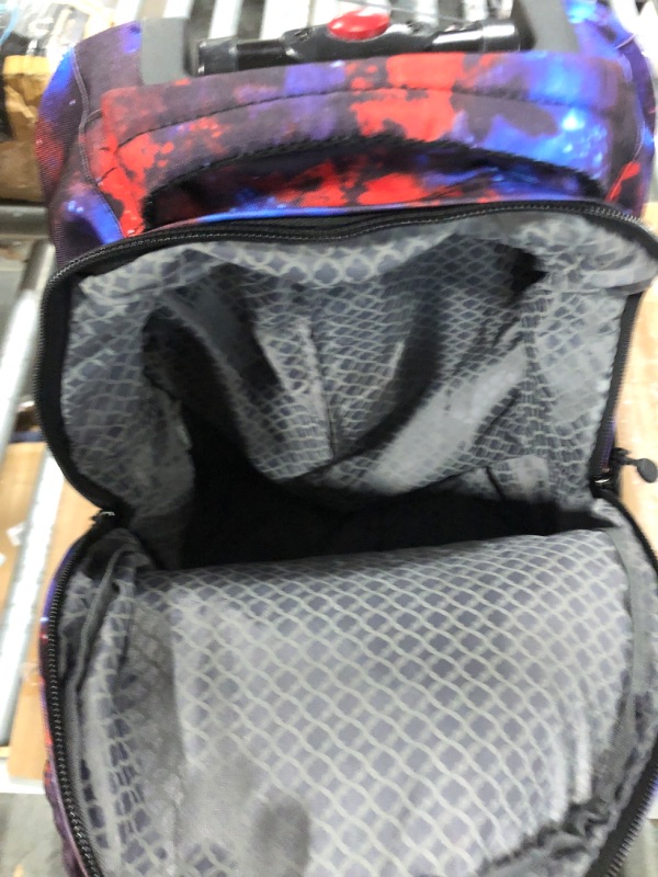 Photo 4 of J World New York Sunrise Kids Rolling Backpack for Girls Boys Teen. Roller Bookbag with Wheels, Galaxy, 18"
