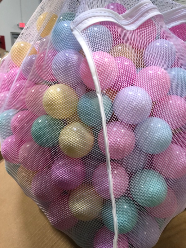 Photo 3 of Amazon Basics BPA Free Crush-Proof Plastic Ball Pit Balls with Storage Bag, Toddlers Kids 12+ Months, 6 Pastel Colors - Pack of 400 6 Pastel Colors 400 Balls