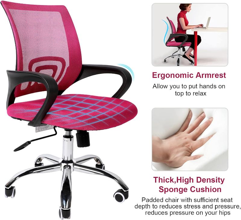 Photo 1 of YSSOA Task Ergonomic Mesh Computer Wheels and Arms and Lumbar Support Study Chair for Students Teens Men Women for Dorm Home Office, Adjustable Height, Pink