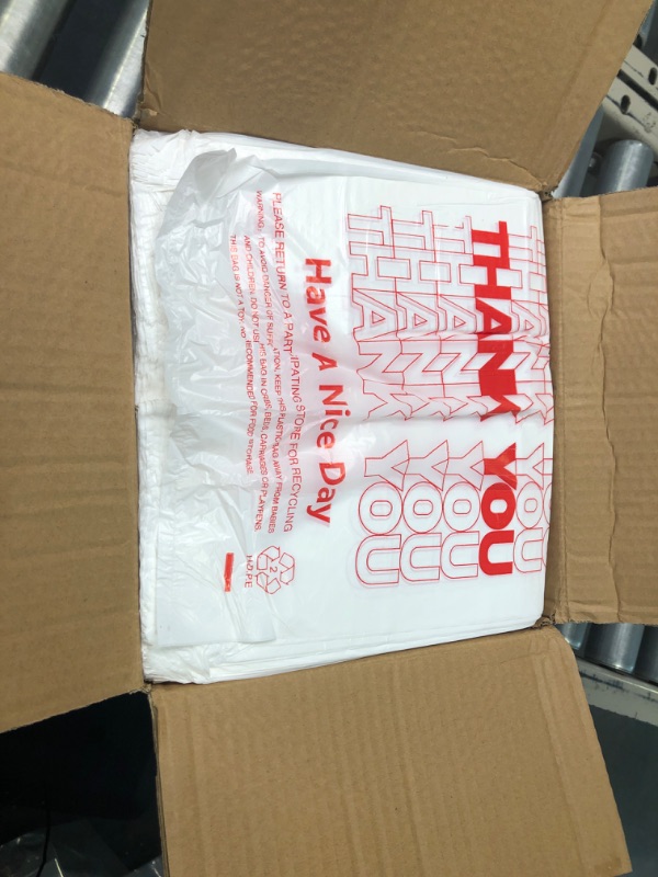 Photo 3 of ACYPAPER, Thank You T-Shirt Bags (1000 Count), Plastic - T-Shirt Plastic Bags in Bulk - (11" x 6" x 21") White/Thank You - Bulk Shopping Bags, Restaurant Bag - 1/6 Barrel