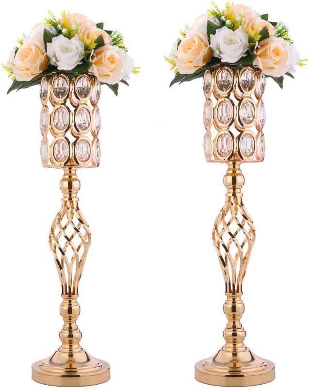 Photo 1 of 24in Metal Diamond Crystal Wedding Centerpiece Vases for Tables Set of 7 Gold Versatile Tall Flower Holders Centerpiece Flower Stands for Wedding Party Reception Dining Room Living Room Décor
