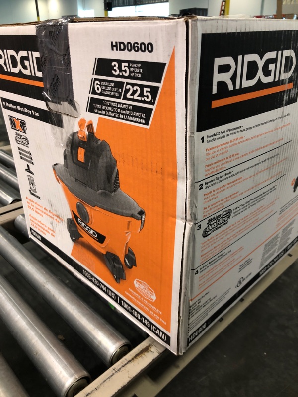 Photo 1 of ***MISSING CONNECTOR*** RIDGID 6 Gallon 3.5 Peak HP NXT Wet/Dry Shop Vacuum with Filter, Locking Hose and Accessories